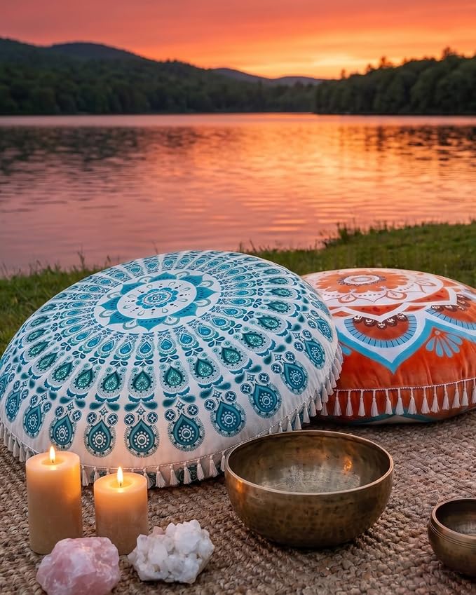 Hihealer Meditation Cushion, Large Velvet Floor Pillow for Yoga, Meditation & Mindfulness, Supportive Memory Foam Bolster (Orange)