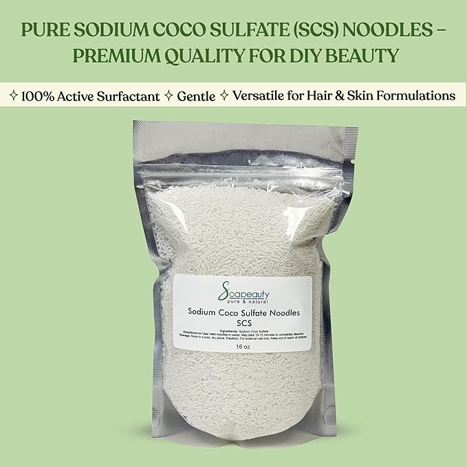 Soapeauty Coconut Oil SCS Noodles Surfactant for Skin Care Products - Sodium Coco Sulfate Noodles for Shampoo Conditioner Set, Soap Making Supplies, Body Lotion - 12 OZ