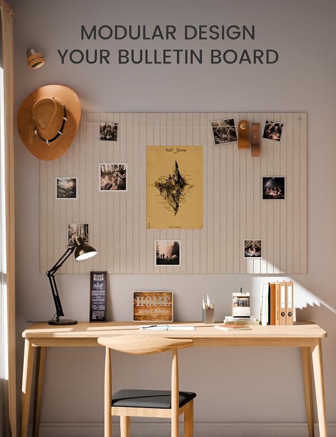 Fluxynara 36" x 24" Large Felt Bulletin Board, Oatmeal | 6 Pack Cork Board Alternative with 30 Safe Adhesive Tabs, Pin Boards for Wall Decor, Home, Office, Classroom,Dorm