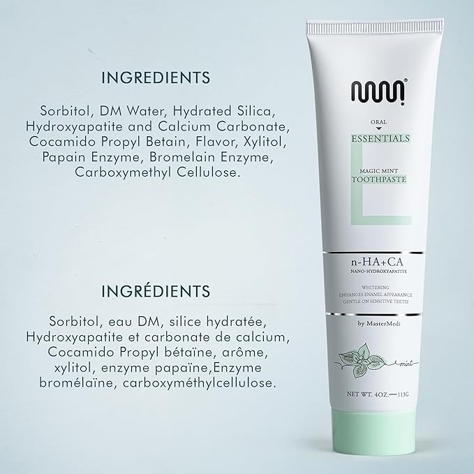MasterMedi Nano Hydroxyapatite Toothpaste with Xylitol – Fluoride & SLS Free, Remineralizing Formula for Whitening, Sensitive Teeth, Enamel Repair & Strength, Magic Mint, 4 oz (Pack of 3)