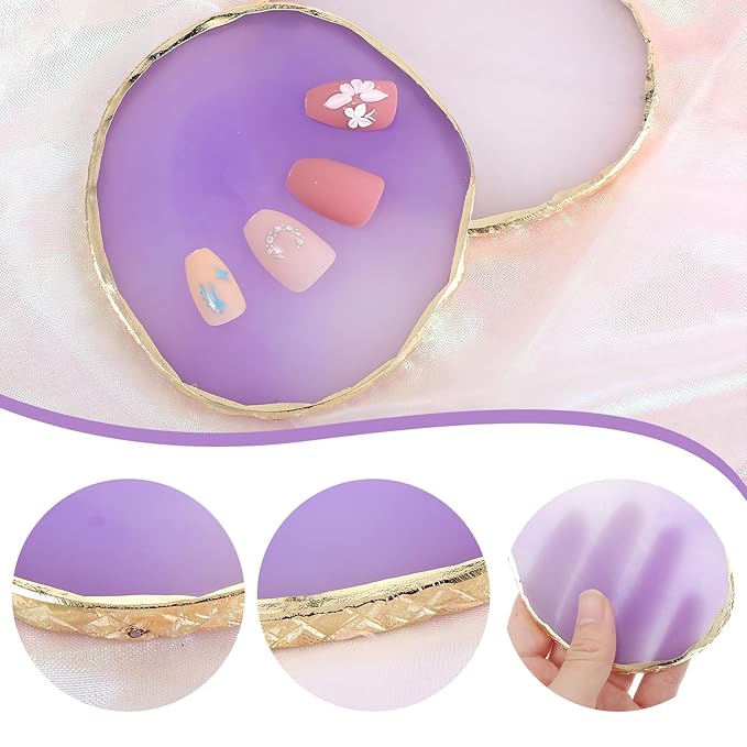 2 Pcs Resin Nail Art Palette, Nail Painting Mixed Color Palette Makeup Mixing Palettes Gold Edge Nails Polish Palettes Holder Nails Gel Color Display Board Pallet