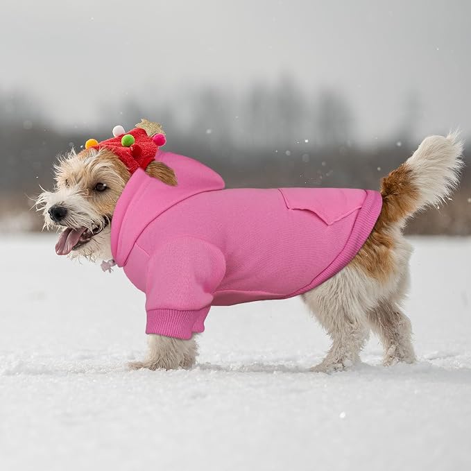 Dog Sweaters for Small Dogs Dog Hoodie Pet Sweater Solid Soft Brushed Fleece Pet Clothes Hoodie Sweatshirt with Pocket(Pink-S)