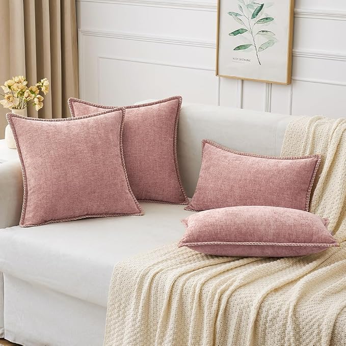 MIULEE Decorative Couch Throw Pillow Covers 16x16 Inch Blush Pink 2 Pack | Farmhouse Pillow Covers with Stitched Edge, Soft Chenille Cushion Cases, for Sofa Bed Living Room Home Decor