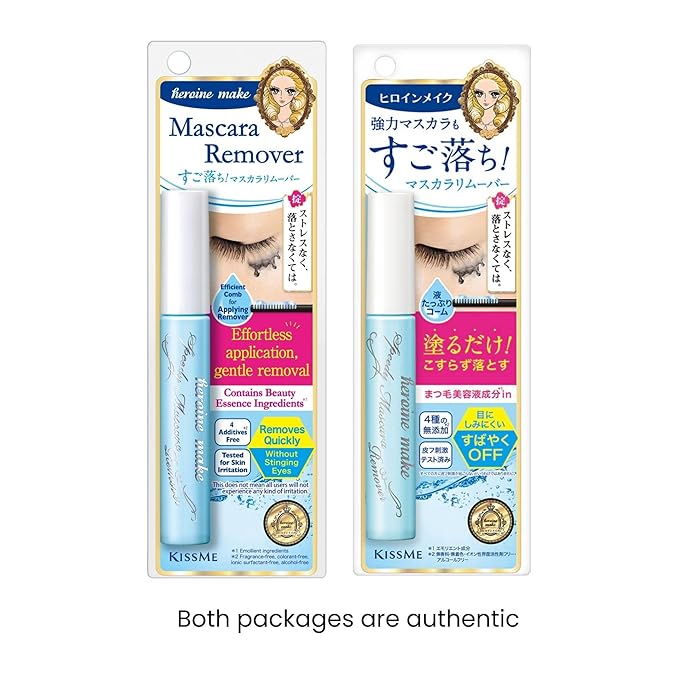 HEROINE MAKE by KISSME Waterproof Mascara Black | Volume and Length by Defining Fiber for Long and Curl Eye Makeup for Women + Gentle Mascara Remover Oil Free, Made in Japan, 2 Set