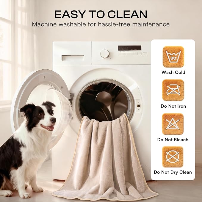 Luciphia Waterproof Blanket for Large Dog, Reversible Sherpa Couch Cover | waterproof pet blanket sherpa fleece reversible couch cover bed protector car from spills scratches, Khaki+Beige 65" x 57"