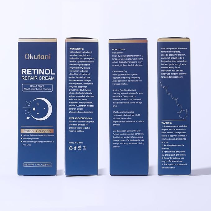 Retinol Cream for Face, Face Moisturizer, Skin Tightening Cream for Face with Collagen and Hyaluronic Acid, Anti-Aging, Firming Skin Care Neck & Décolleté for Day & Night, Instant Lift, 1.7 fl oz