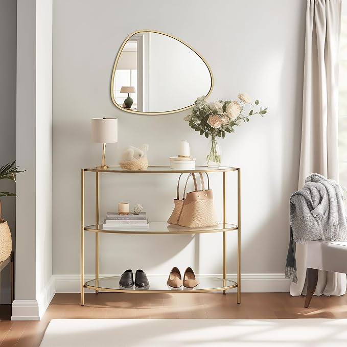 Asymmetrical Mirror, Irregular Wall Mirror, Wall Mirrors Decorative for Bedroom Living Room entryway Hall, Wall Mirror for mid Century Modern Decor 25" H x 20" W, Gold