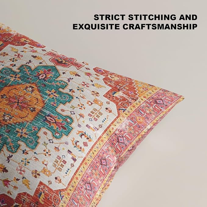 Boho Throw Pillow Covers 12x20 inch Set of 2,Soft Pillowcases Bohemia Carpet Printing Pattern Decorative Sofa Living Room Bed Rectangle Pillow Case Cushion Cover-Reddish Orange