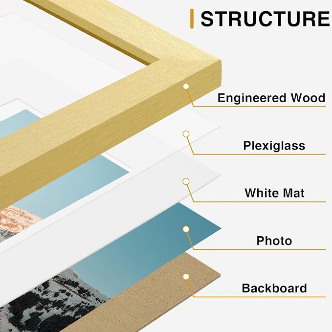 Vittanly 15 Pack Picture Frames Collage Wall Decor, Wall/Tabletop Display | Gold, Multi-Size Gallery Wall Frame Set: 3pcs 8x10, 6pcs 5x7, 6pcs 4x6. Picture Frame Set for Family