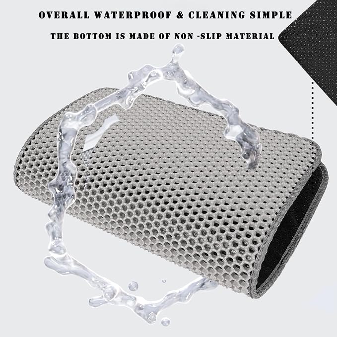 HCY&WLD Cat Litter Mat, Double Layer Cat Litter Box Mat (35x24 Inch, Black) | Waterproof Urine-Proof Non-Slip Litter Trapping Mat, Soft on Kitty Paws, Scratch-Resistant, Scatter Control, Easy to Clean