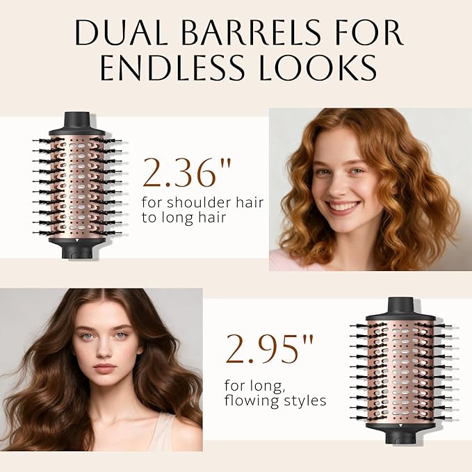slopehill 6X High Speed Hair Dryer Brush Blow Dryer, 50m/s,1600W &100000RPM Fast Drying,Straightening,Volumizing&Curling, Hot Air Blowout Brush with 2 Interchangeable Oval Brushes,8 Modes Less Frizzy