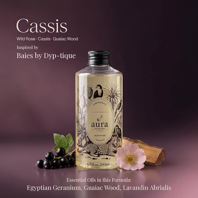 Aura Cassis | Wild Rose & Cassis Berry Fragrance Oil for Diffusers | Inspired by Dipty. que L'Ombre Dans l'Eau | Floral Fruity Scent | Aromatherapy | Home & Bedroom | 6.7 fl oz (200ml) | Long Lasting