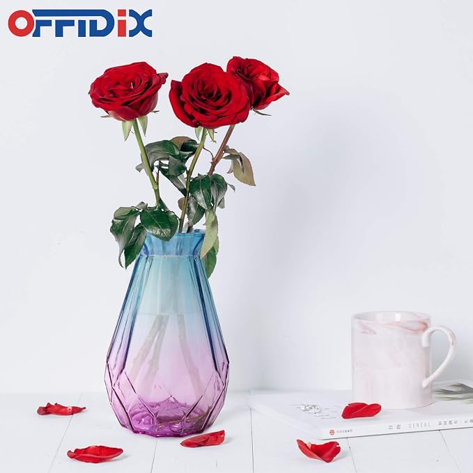 Glass Vase Gradient Multicolor with Geometric Faceted Design Flower Vase for Weddings, Events, Decorating, Arrangements, Flowers, Office, or Home Decor