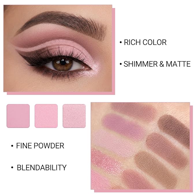 Erinde 12 Colors Eyeshadow Palette, Lavender Pink Neutrals & Nude Eye Shadow Makeup, Matte Shimmer Finishes, Long Lasting Ultra-Blendable Waterproof Eyeshadow Powder for Daily & Party, 07
