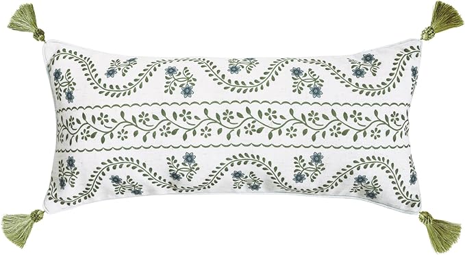 Designer Vintage Linen Throw Pillow Cover,28"x12"-Mosella D | French Elegant Rectangle Decor Pillow Cover,Concealed Zipper Design,Floral Pattern,Sofa,Bedroom,Living Room,Lounge Chairs
