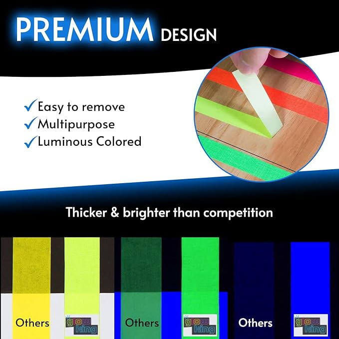 Glow King Blacklight Reactive Glow Tape | Premium UV Fluorescent Neon Party Gifts for Events | Multipurpose Luminous Colored Tape for Room Decoration | Glow in The Dark Cloth Tape – 0.25 in x 30 ft
