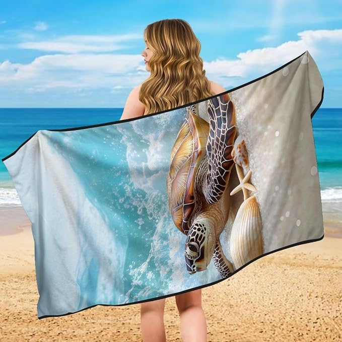 INSTANTARTS Beach Turtle Towel Car Seat Covers Seat Belt Cover Pad Car Seat Towel Cover as Yoga Mat