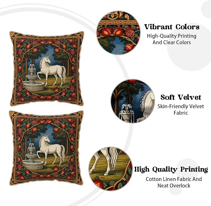 Vintage Horse Floral Velvet Pillow Covers 16x16 Inch Tapestry Art Flowers Throw Pillows for Couch Cushion Covers Pillowcase European French Country Pillow Cases for Sofa Bed Bedroom