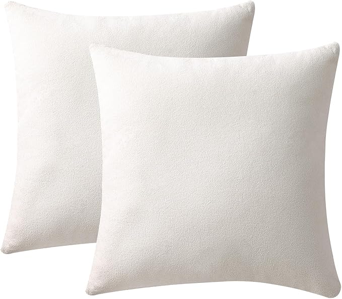 BEEY Throw Pillows with Inserts Included, 16x16 Inches Sofa Square Throw Pillows for Sofa Couch, A Pack of 2 Polyester Decorative Pillow Covers with Inserts for Living Room, Bedroom, Office (White)