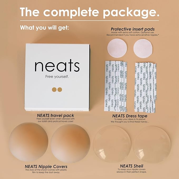 NEATS Nipple Covers for Women, Reusable & Hypoallergenic Adhesive Silicone Pasties