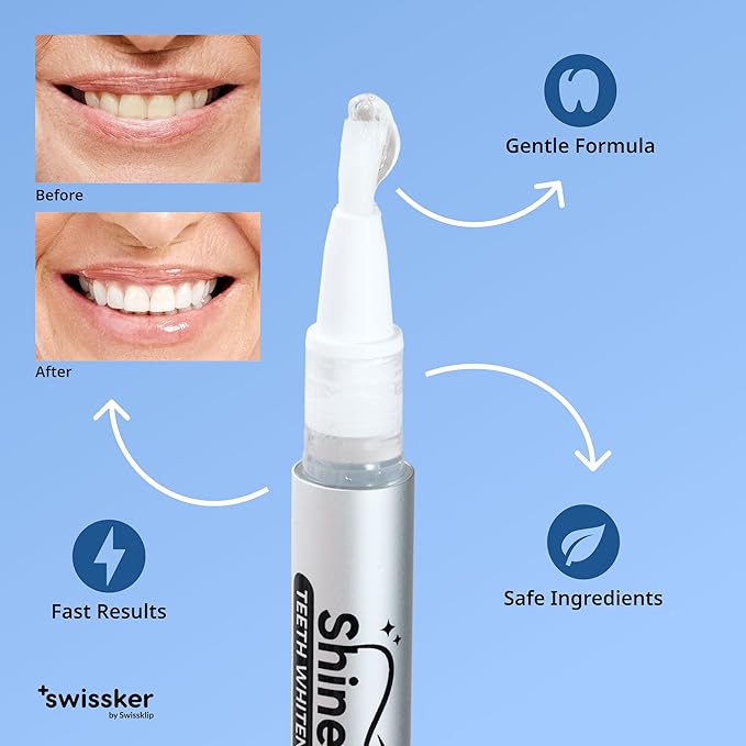 Swissker by Swissklip ShinePen Teeth Whitening Pen, Instant Results Whitening Pen, Enamel-Safe with Peppermint Flavor, Easy to Use, Made in USA