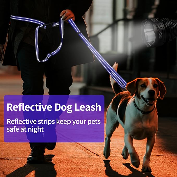 Kazazoo Hands-Free Dog Leash Adjustable Length 5-8 Ft,Crossbody & Waist for Dog Walking, Running for Small Dogs with Reflective Strips, Ballistic Nylon, Waist Belt, Lightweight Blue