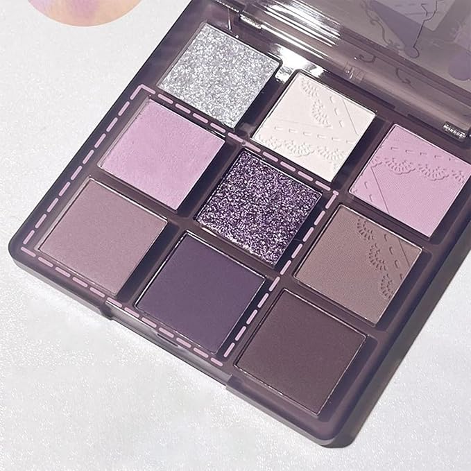 9 Colors Matte Nude Purple Shimmer Gold Dark Plum Colorful Eyeshadow Palette Matte Shimmer Korean Natural Eye Shadow palettes Highly Pigmented Naturing-Looking Long Lasting (#Dark Night Purple)
