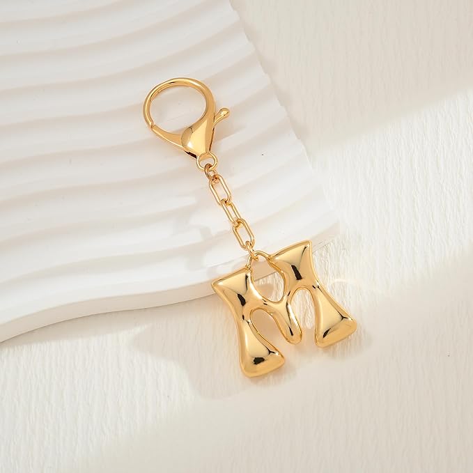 WOWORAMA Initial Letter Keychain for Women Chunky Gold Bubble Letter Bag Charm Purse Charm Personalized Keyrings Accessories