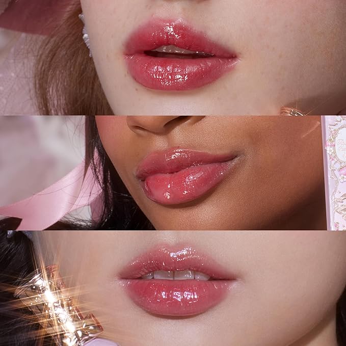 Flower Knows Violet Strawberry Rococo Glowy Lip Gloss,Moisturizing Shimmery Hot Pink Lip Plumper Oil,Hydrating Lip Tint for Girls&Women,Vegan & Cruelty-Free,0.12 Fl Oz(G02 Rasberry Booze)
