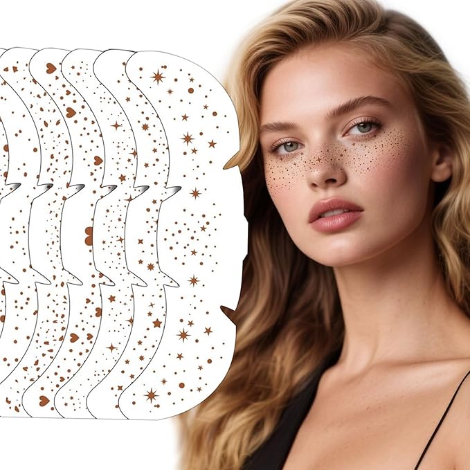 Brown Freckle Tattoos Stickers – Natural Looking Faux Freckles for Face | Waterproof, Long-Lasting, Easy to Apply & Remove | Star, Love & Freckle Design | Temporary Freckle Makeup for Women 8PCS