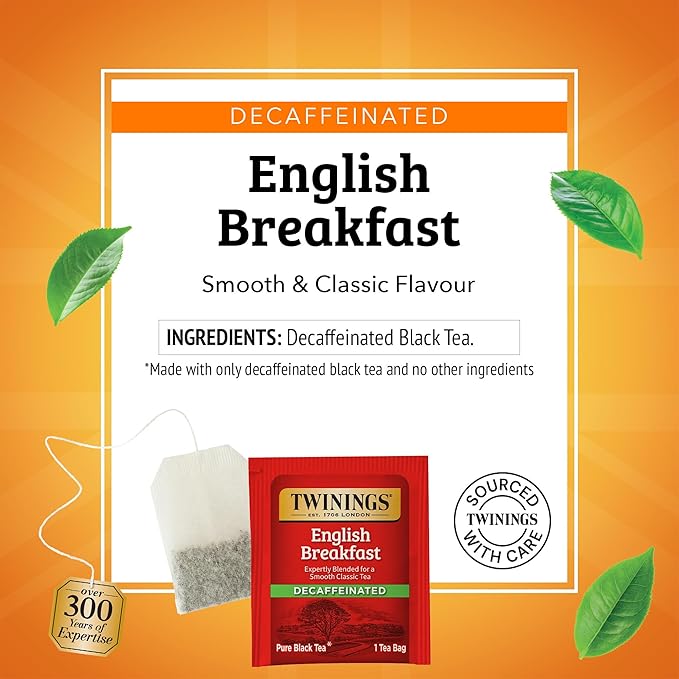 Twinings Decaffeinated English Breakfast Individually Wrapped Bags, 20 Count (Pack of 1), Flavourful & Robust, Enjoy Hot or Iced, 20 Teabags