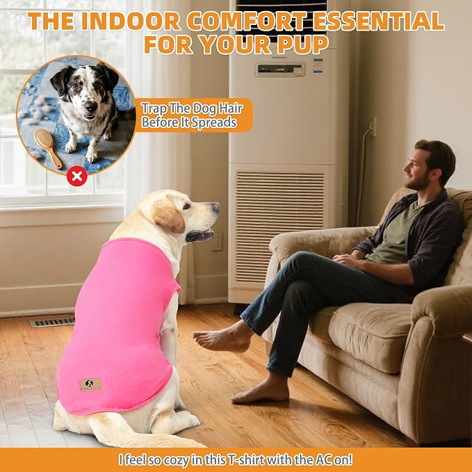 Girl Dog Clothes for Large Dogs, 2 Pack Cotton Summer Dog T Shirts UV & Insect Protection for Outdoor Camping, Anti-Hair Loss & Breathable Sleeveless Pet Vest Tank Tops Apparel,Pink & Rose,XL