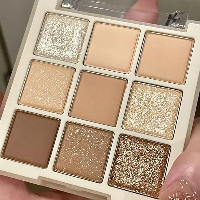 9Color Nude Brown Eyeshadow Palette, Matte Shimmer Glitter Eye Shadow Makeup Palettes, Beige Naked Neutral Gold Eyeshadow Makeup Pallet, Highly Pigmented Long Lasting Blendable Warm Toned Eyeshadow