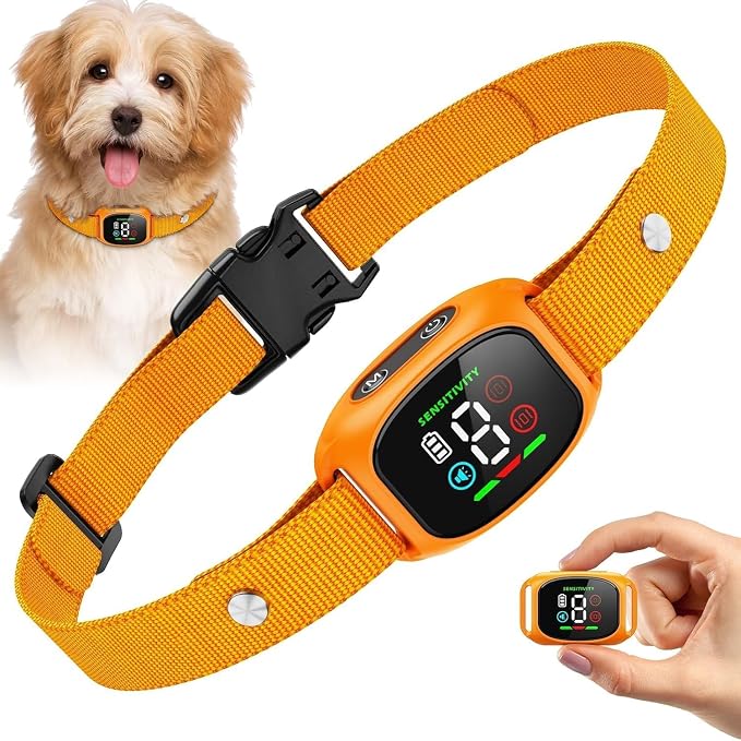 Anti Bark Collar for Small Dogs, Humane No Shock Dog Barking Collars, 4 Modes & 8 Sensitivity Levels, Smart Auto Detection Device Rechargeable Training Bark Collar for Small Medium Dogs 5-18lbs Orange