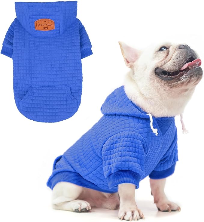 BEAUTYZOO Dog Hoodies Sweater for Medium Dogs, Waffle‑Like Laminated Coat | Warm Dog Sweatshirt with Pocket & Leash Hole, Pullover Clothes for Girl Boy Dogs, Stretchy & Easy‑On‑Off, Bulldogs Pitbulls