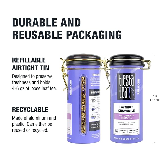 Tiesta Tea - Lavender Chamomile Herbal Tea, Loose Leaf, Calming Blend with Chamomile, Lavender, Lemongrass, Caffeine-Free Herbal, Great for Hot or Iced Brews, Refillable Tin, 50 Cups, 2 Ounce