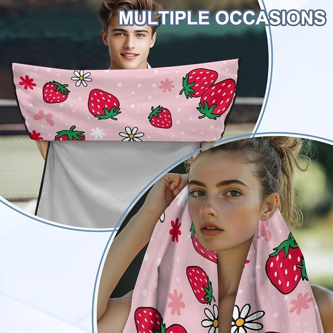 INSTANTARTS Strawberry Car Seat Towel Covers Yoga Towel Car Seat Cover Quick-Dry Towel