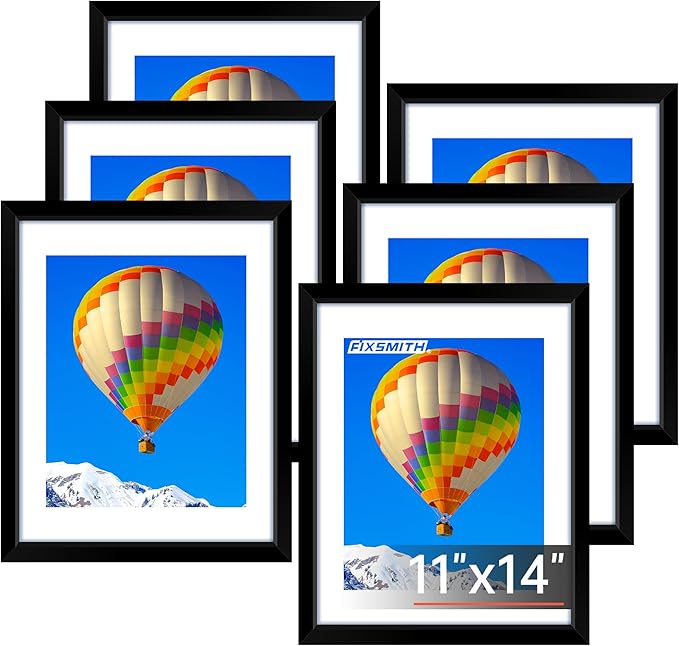 11x14 Picture Frame Set of 6, Black Photo Frames Bulk with HD Plexiglass, Display Pictures 8x10 with Mat or 11x14 Without Mat, Multi Picture Frames Collage for Wall Decor
