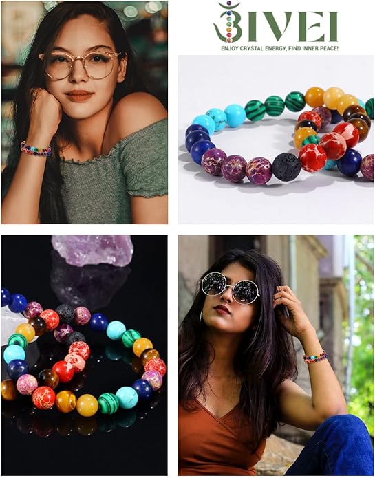 Bivei Natural Gemstone Semi Precious Healing Crystals Handmade Stretchy Round Beads Bracelet,Stocking Stuffers for Women Enhance Positive Energy