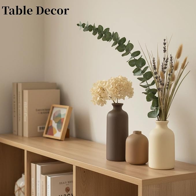 Small Ceramic Vase Set of 3,Modern Boho Farmhouse Flowers Vases | Decorative Vase for Dried Flowers,Pampas Grass,Home Decor,Shelf,Bathroom,Centerpiece for Entryway Table Distressed