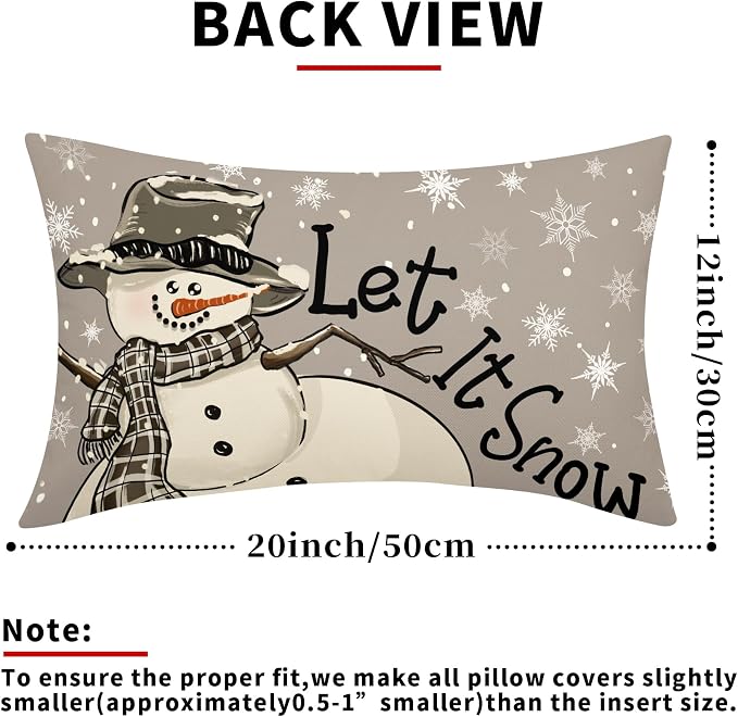 Christmas Gray Lumbar Pillow Covers 12X20 Inch Set of 2 Xmas Snowman Snowflake Decorative Pillow Cases Winter Holiday Cotton Linen Cushion Case Modern Home Decor for Sofa Couch Bedroom