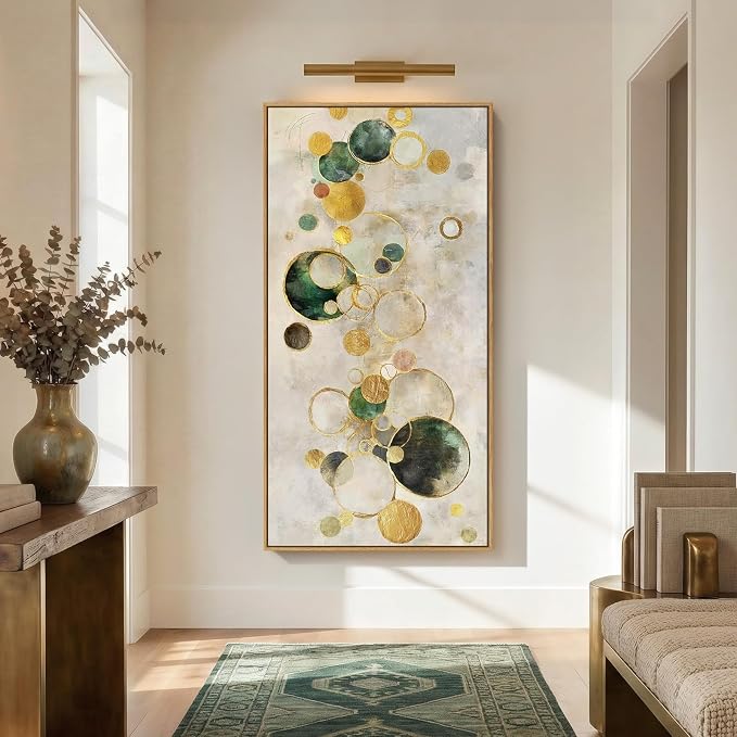 Extra Large Framed Abstract Canvas Wall Art for Living Room, Oversized Horizontal Prints Paintings Artwork for walls, Modern Gold Circle Pictures Wall Decor for Bedroom, Office, Dining Room 30x60 In