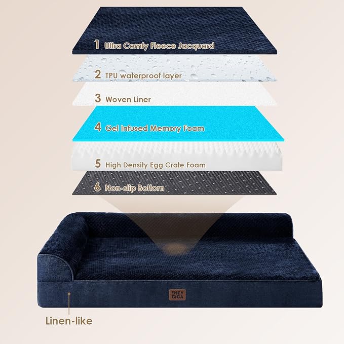 EHEYCIGA XXL Dog Bed Memory Foam, Orthopedic Giant Dog Bed Jumbo with Washable Removable Cover, Waterproof Pet Sofa Couch with Nonskid Bottom, 48x35x7.5, Navy Blue | Washable Removable Cover, Waterproof Flat Pet Sofa Couch with Nonskid Bottom, 48x35x7.5