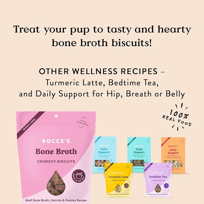 Bocce's Bakery Bone Broth Flavor Crunchy Biscuits Dog Treats, 5 oz | Oven Baked, Wheat-Free Everyday Dog Treat Biscuits - Made with Real, Limited Ingredients and Baked in The USA