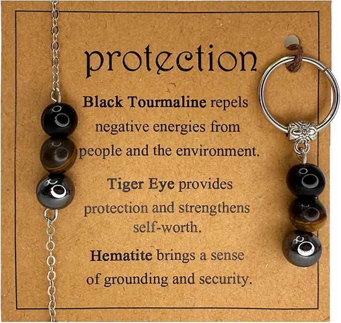 Healing Crystal Keychain Bracelet Set Healing Stones Anxiety Relief Natural Crystal Keychain for Women
