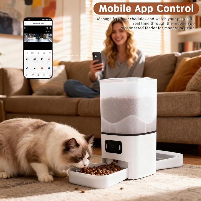Automatic Cat Feeder with Dual HD Cameras for 2 Cats with APP Control, 6L | Smart WiFi Pet Feeder, Timed Feeding & Portion Control, 2-Way Audio, Night Vision, 5GHz/2.4GHz WiFi