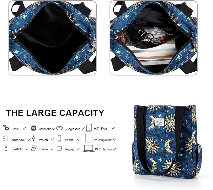 KAMO Floral Tote Bag - Waterproof Lightweight Handbags Travel Shoulder Bag for Hiking Yoga Gym Swimming Travel Beach