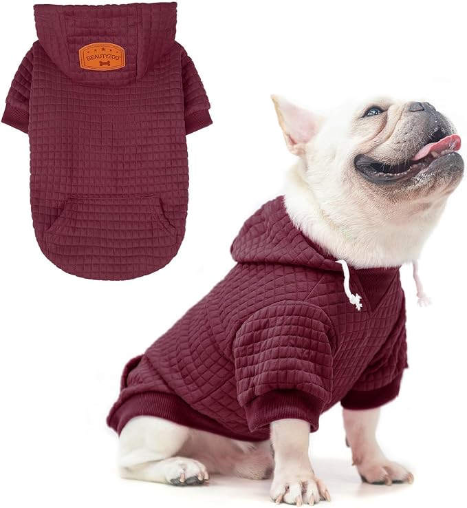 BEAUTYZOO Dog Hoodies Sweater for Medium Dogs, Waffle‑Like Laminated Coat | Warm Dog Sweatshirt with Pocket & Leash Hole, Pullover Clothes for Girl Boy Dogs, Stretchy & Easy‑On‑Off, Bulldogs Pitbulls