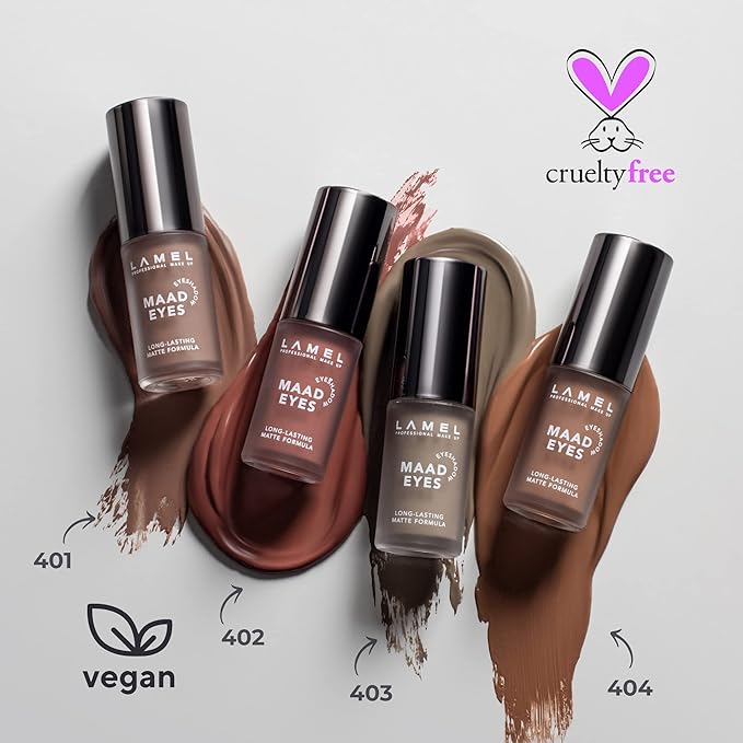 Lamel Matte Liquid Eyeshadow - Long Lasting Waterproof Eye Tint - Quick-Drying, Hypoallergenic Eye Makeup - Creamy & Smooth Formula - Brown Matte Cream Eyeshadow - Maad Eyes, №401, 5.2ml / 0.17oz