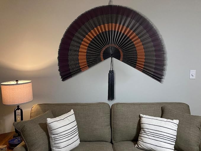 ChumDecor Bamboo Fan Wall Decor, Japanese Wall Fan Decoration, Ebony 48 in | Large Oversized Oriental and Asian Style Hanging Decoration for Above the Bed Headboard or an Empty Living Room Space